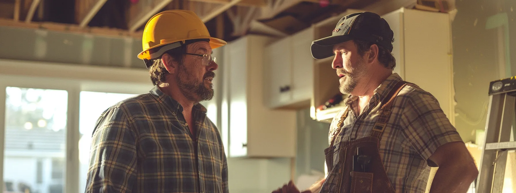 a contractor confidently discussing project details with a homeowner, displaying excellent communication and professionalism. a contractor confidently discussing project details with a homeowner, displaying excellent communication and professionalism.